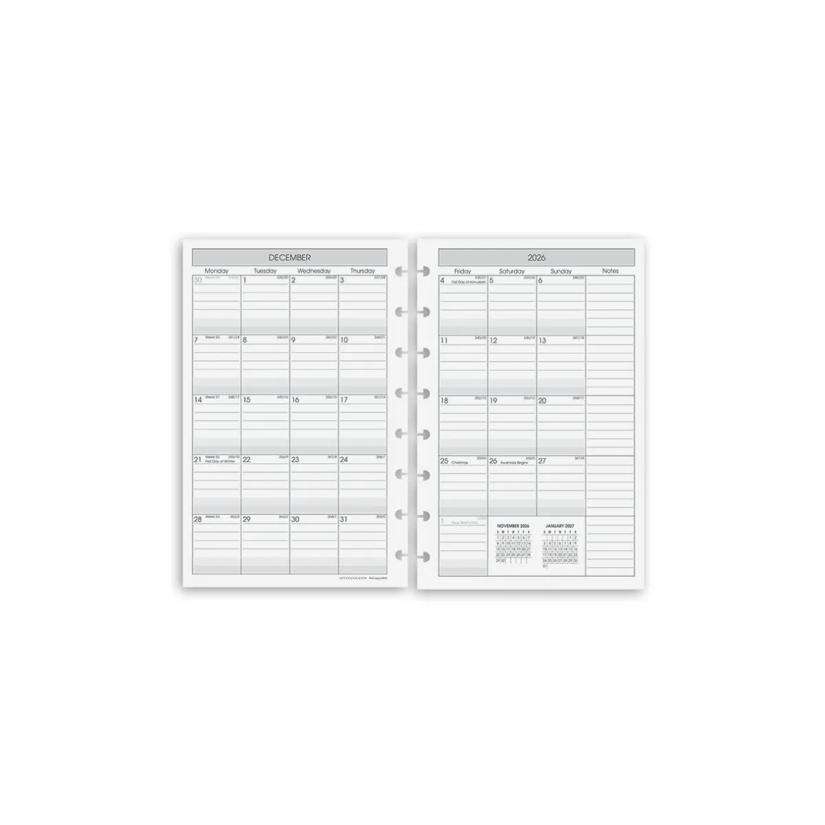 Levenger Junior Refills|Letter Refills*2026-2027 Circa 2-Year Monthly Agenda Discbound Refill