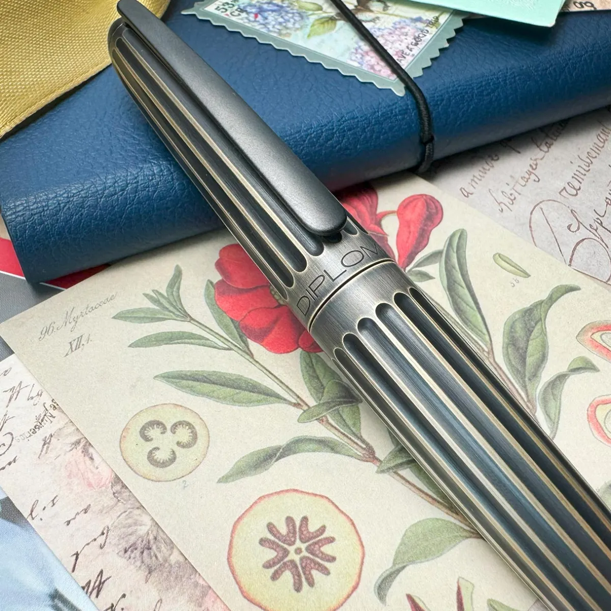 Levenger Ballpoint Pens|Rollerball Pens*Diplomat Aero Stripes Oxyd Brass Pen